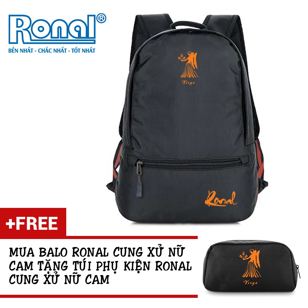 Ba lô thời trang Ronal BL78 tặng túi phụ kiện - Đen cam
