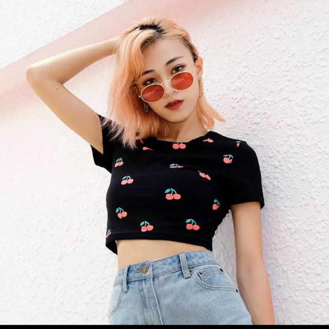 Áo CROPTOP họa tiết cherry xinh đẹp
