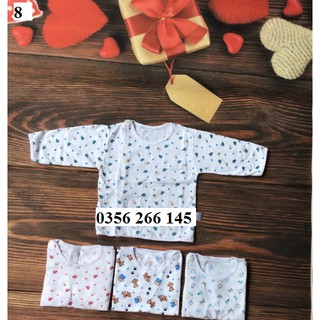 Áo dài tay sơ sinh cotton khuy lệch