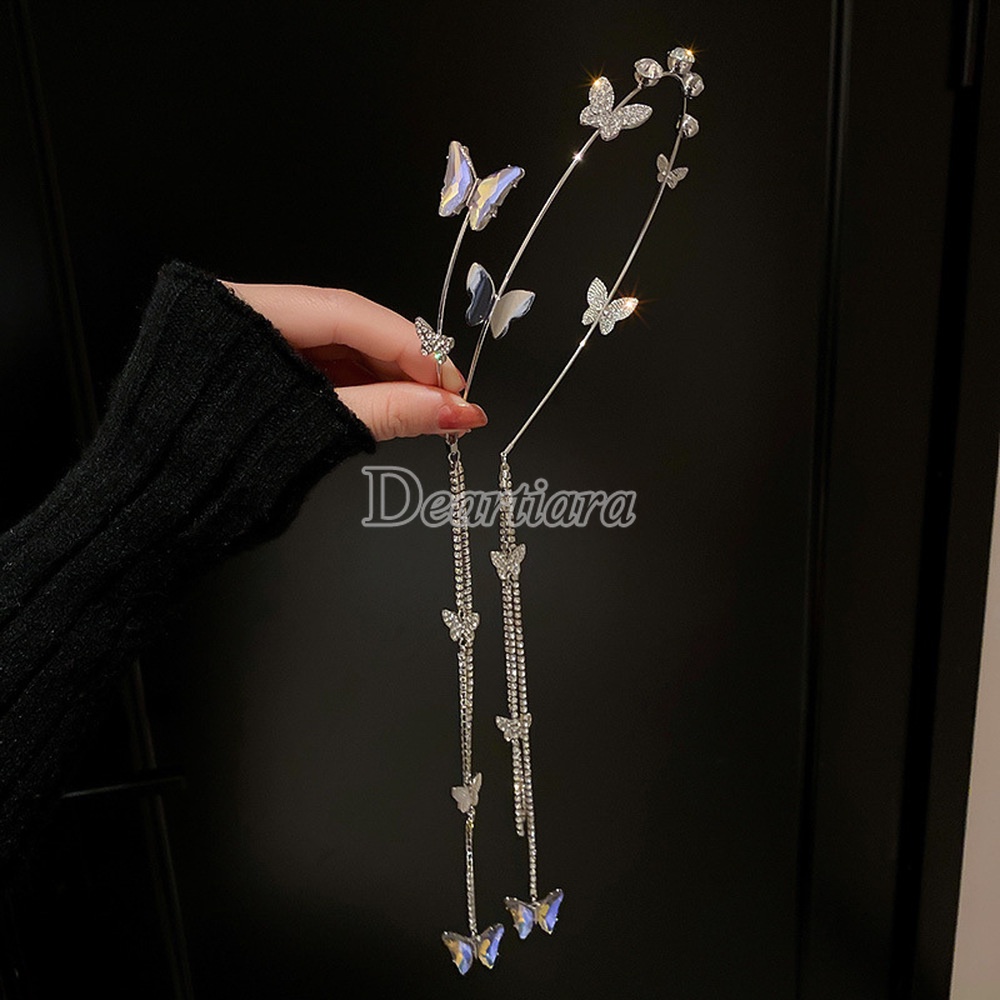 Băng Đô Cài Tóc Hình Bướm Đính Đá Phối Tua Rua Thời Trang Ngọt Ngào