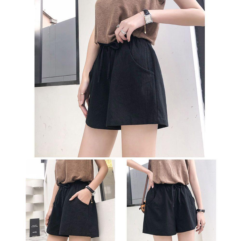 Quần Short Vải Lanh Cotton Màu Sắc Đơn Giản Cho Nữ