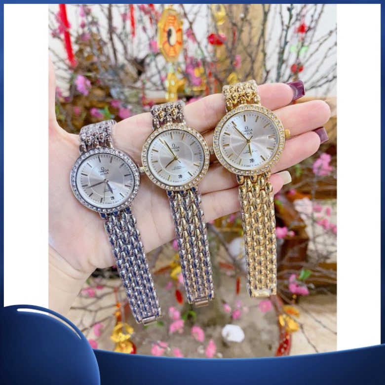 Đồng hồ nữ omega deville dây kim loại ,đính đá viền đeo tay đẹp ,chống nước tuyệt đối .hàng authentic BH 24