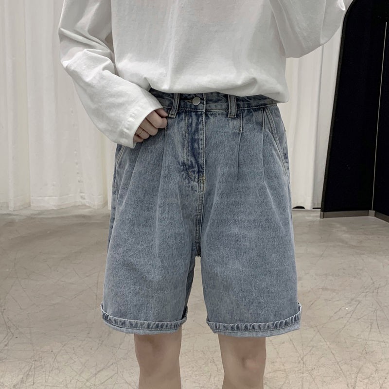 Quần Short Denim Dáng Rộng Phối Rách Kiểu Hồng Kông Thời Trang Mùa Hè 2020 Cho Nam