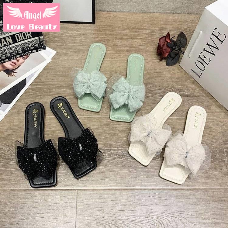 Dép Sandal Đế Bằng Đính Nơ Thời Trang Mùa Hè Phong Cách Hàn Quốc Dành Cho Nữ