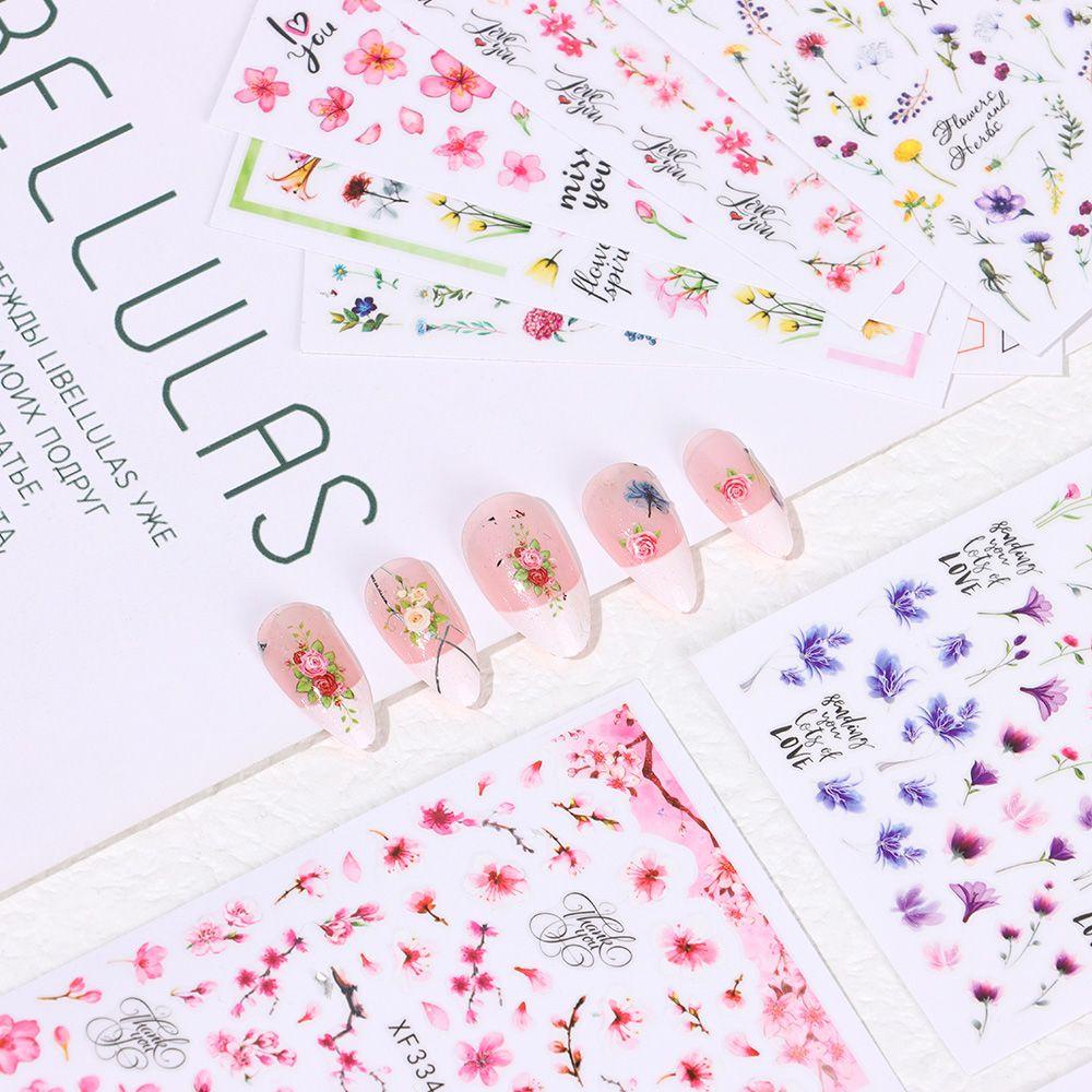 ME Adhesive Shining Decals Manicure 3D Stickers Nail Sticker Rose Flowers Leaves Valentine Gift Waterproof Nail Art Decoration