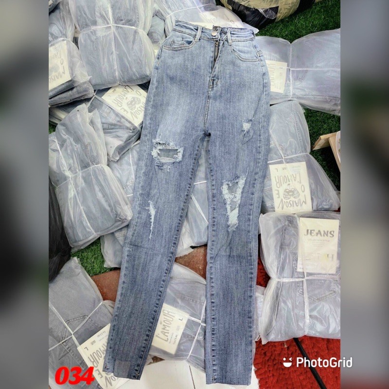 Quần jeans nữ ôm body lưng siêu cao màu xanh mã 034 và 8562