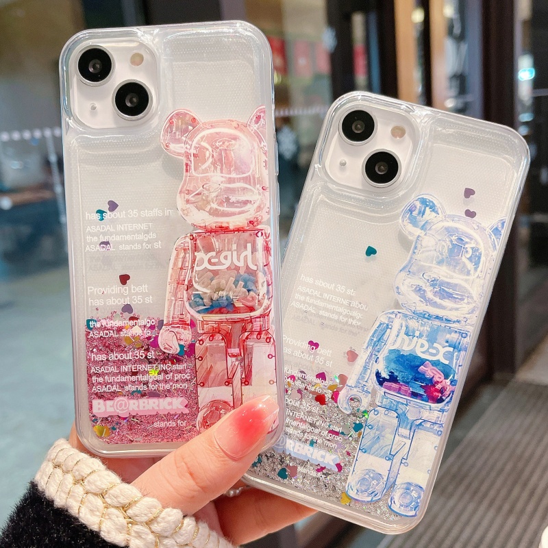 Ốp Điện Thoại Mềm Kim Tuyến Nước In Hình Gấu Cho iPhone 13 12 11 Pro Max XS XR X 8 7 6 6S Plus + SE 2020