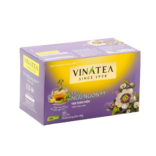 Trà vinatea túi lọc hộp 40g(20 gói) trà ngủ ngon++ chứa hoa cúc, cam thảo lá sen giải độc gan giảm mỡ bụng