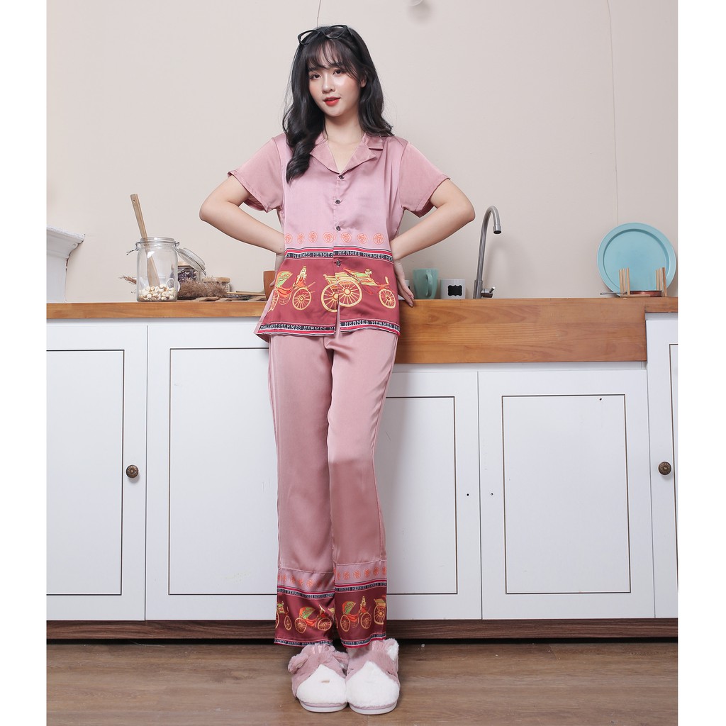 Bộ ngủ lụa pijama thiết kế cao cấp hình phối