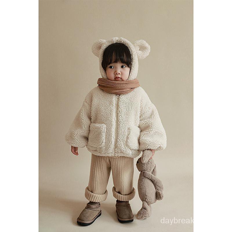 Áo khoác lông cừu dày có mũ trùm đầu phong cách phương Tây thời trang dễ thương cho bé gái
