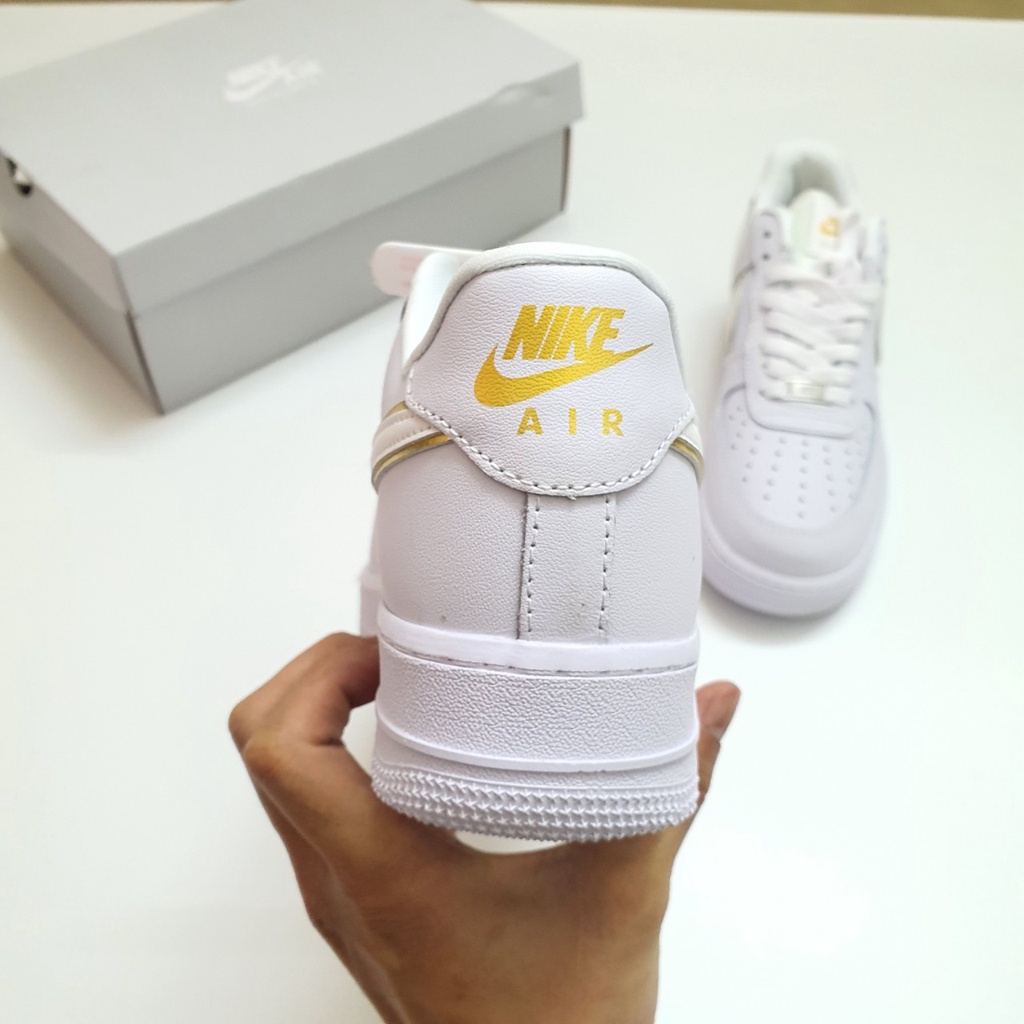 Giày Af1 Low Icon Clash White Metallic Gold (W) Viền Vàng Cao Cấp Fullbox, Giày thể thao af1 trắng viền vàng lót 2 lớp