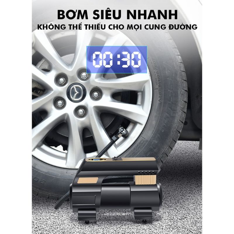Bơm Ô Tô Xe Máy 12V Tích Hợp Đèn Pin ,Sử Dụng Điện Trên Tẩu Sạc