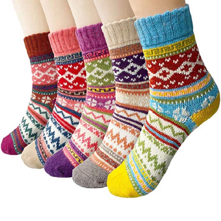 5 Pairs Womens Vintage Style Winter Warm Thick Knit Wool Cozy Crew Socks Girls in the tube Soft Sock #9