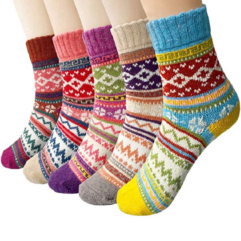 5 Pairs Womens Vintage Style Winter Warm Thick Knit Wool Cozy Crew Socks Girls in the tube Soft Sock | BigBuy360 - bigbuy360.vn