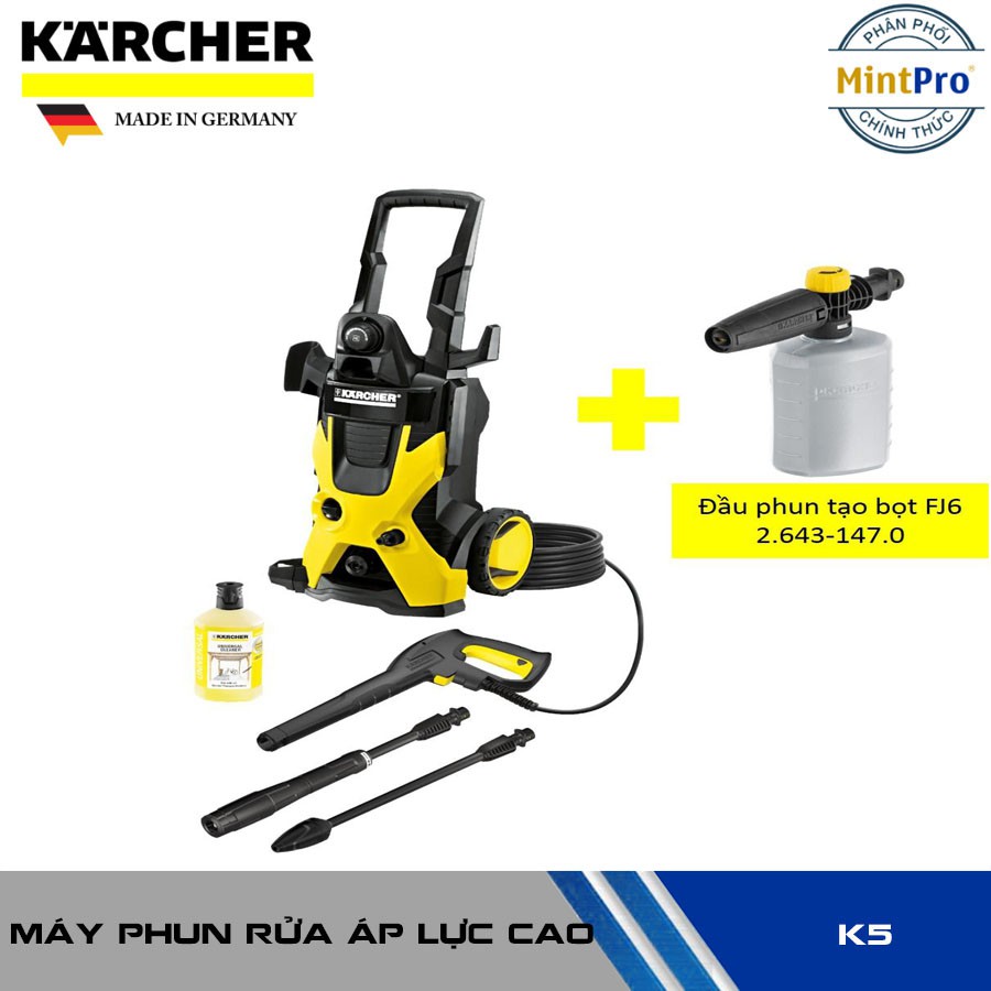 Combo máy phun rửa áp lực cao Karcher, K 5 và đầu phun tạo bọt FJ6