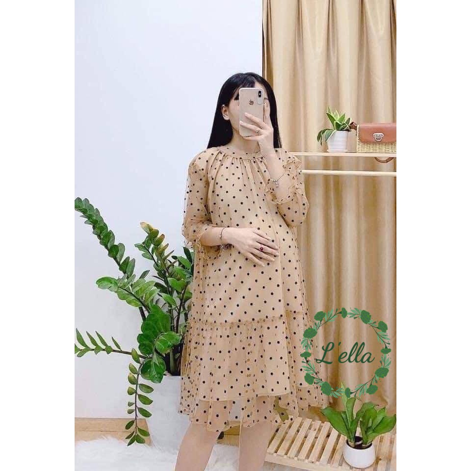 Váy Bầu Chấm Bi Đầm Bầu Dáng Suông Chất Mát Freesize