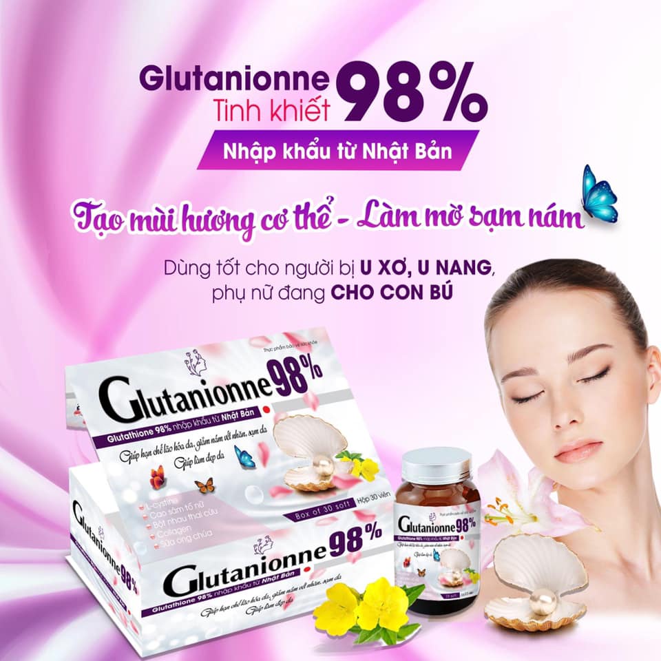 Glutanionne 98% bổ sung collagen nhau thai cừu vitamin e giúp đẹp da chống lão hóa da cân bằng nội tiết tố nữ Hộp 30 viê