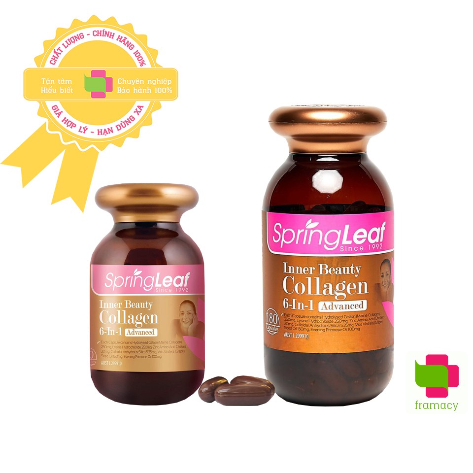 Viên collagen SpringLeaf Inner Beauty collagen 6-in-1 Advanced, Úc (90v/180v) chống lão hóa, đẹp da cho người từ 18 tuổi