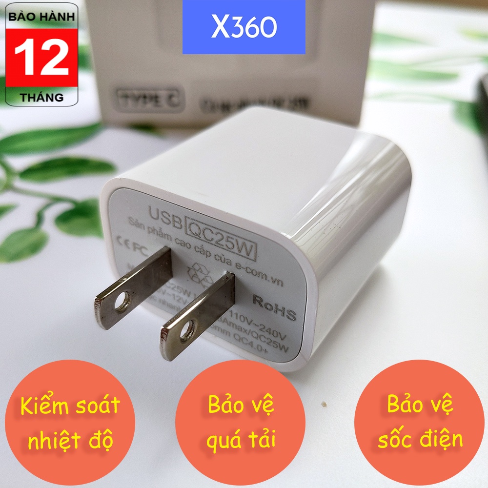 Củ sạc nhanh 25W cao cấp USB type C cho điện thoại iPhone Samsung Xiaomi Sony