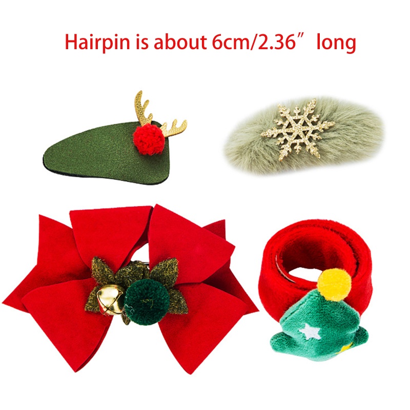 Set 4 Kẹp Tóc Họa Tiết Hoạt Hình Giáng Sinh Kèm Vòng Đeo Tay &amp; Kẹp Tóc Hình Hoa Tuyết / Hươu / Hươ