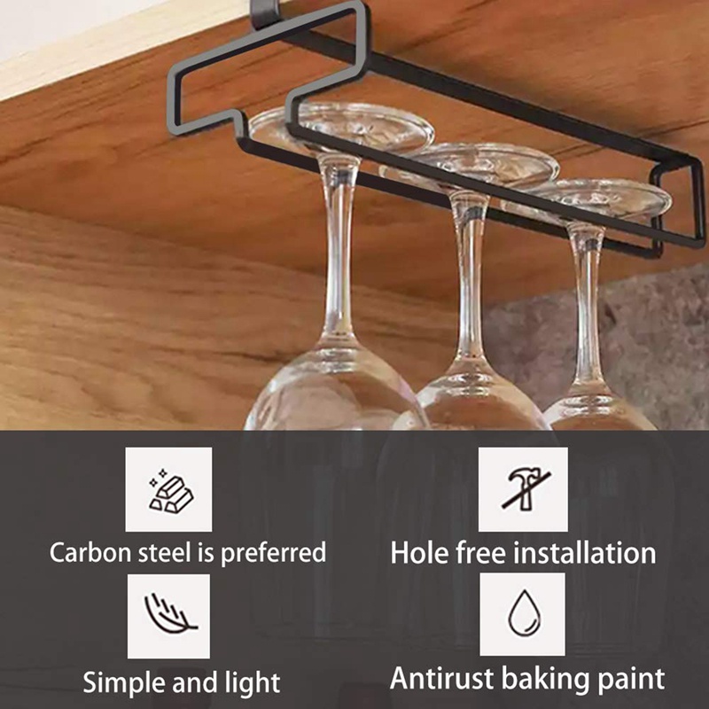 Bộ 2 Giá Đỡ Ly Rượu Gắn Dưới Tủ Không Đục Lỗ Màu Nâu