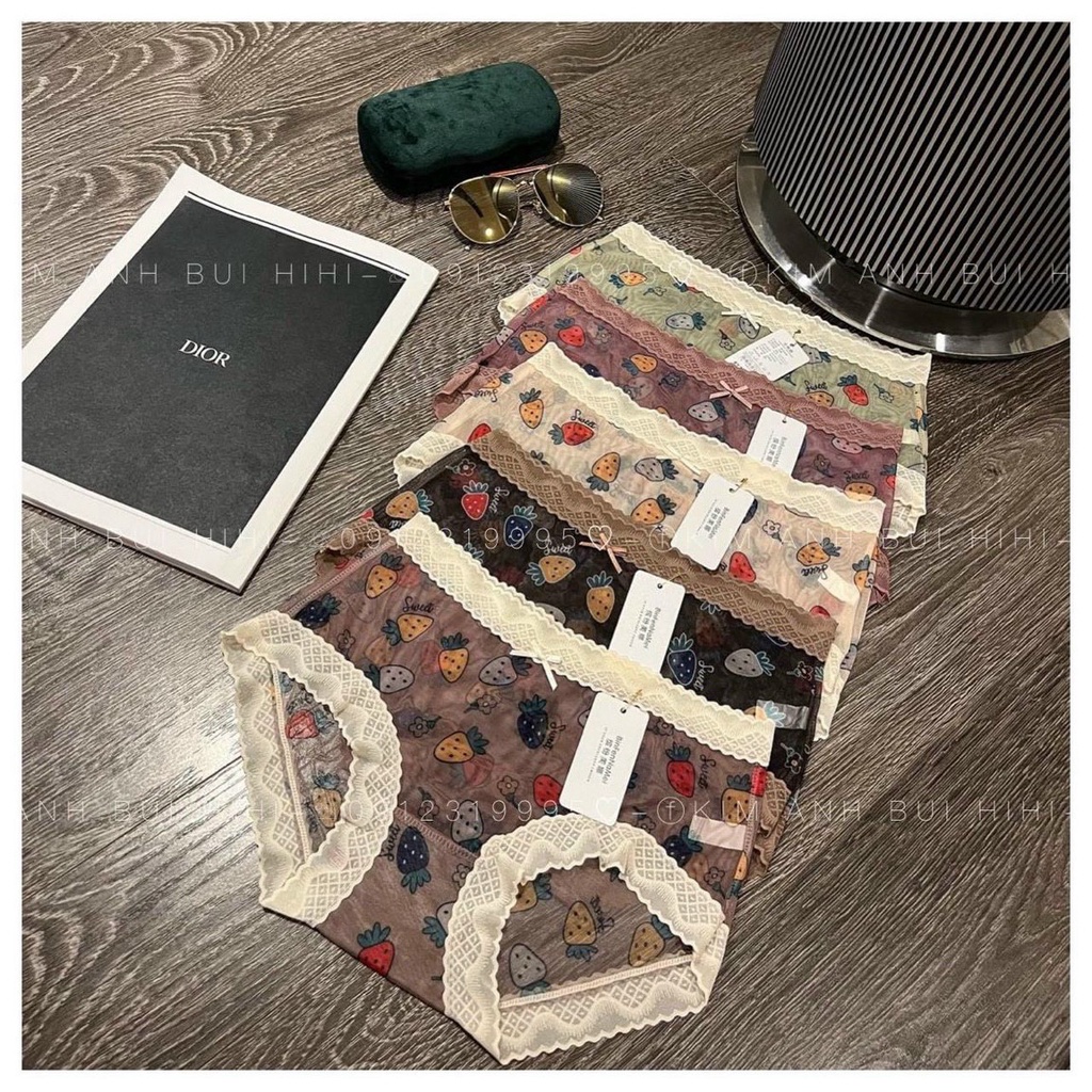 Quần Lót Lụa Viền Ren Phối Hoạ Tiết Hình Hoa Quả Cute