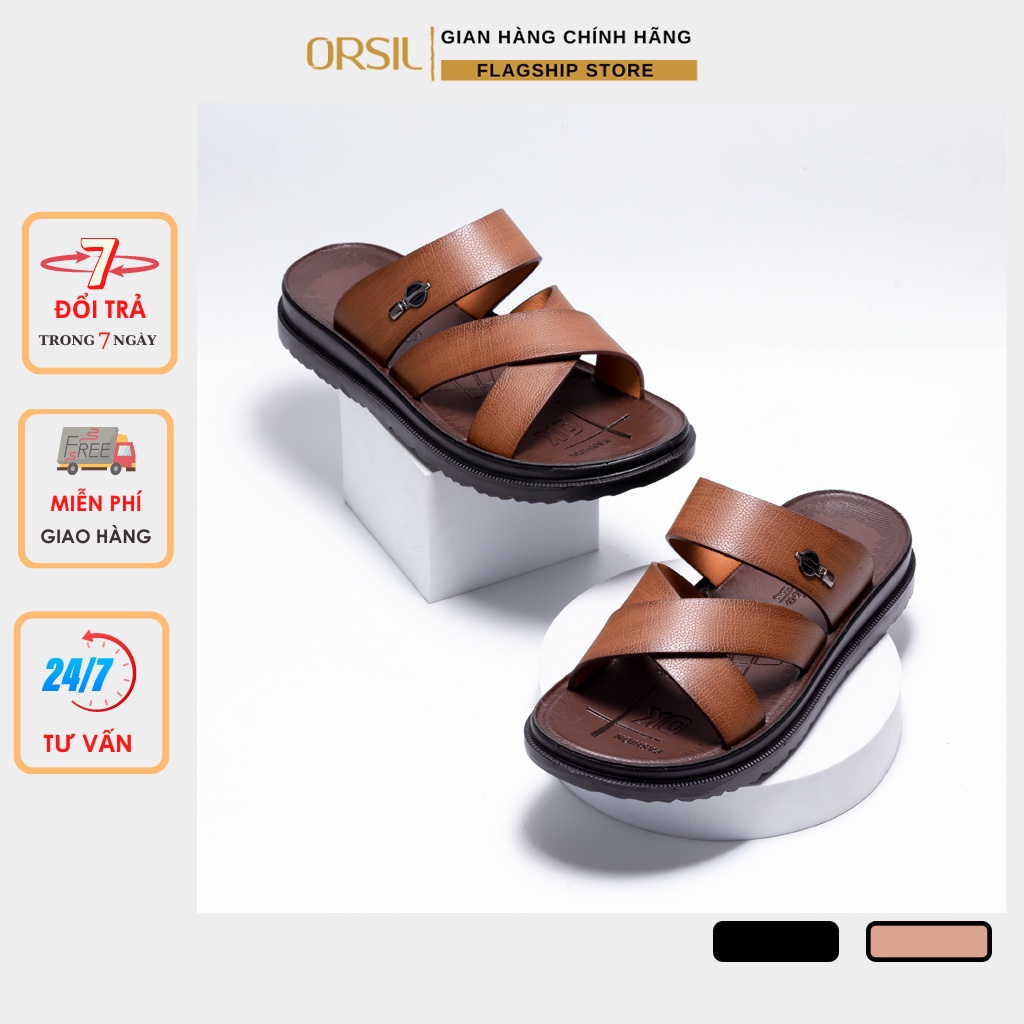 Dép da nam cao cấp ORSIL 2 màu đen và nâu