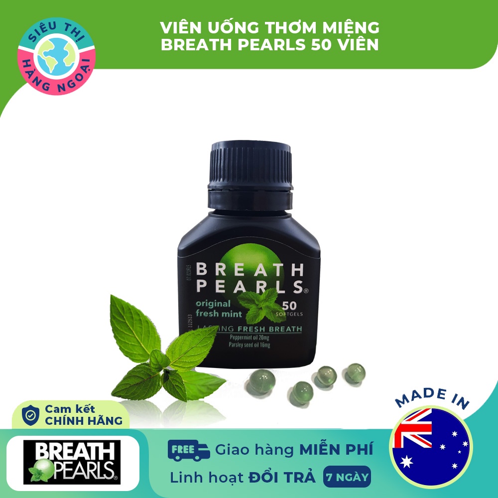 Viên Uống Thơm Miệng Breath Pearls 50 Viên Úc Chính Hãng Khử mùi hôi miệng