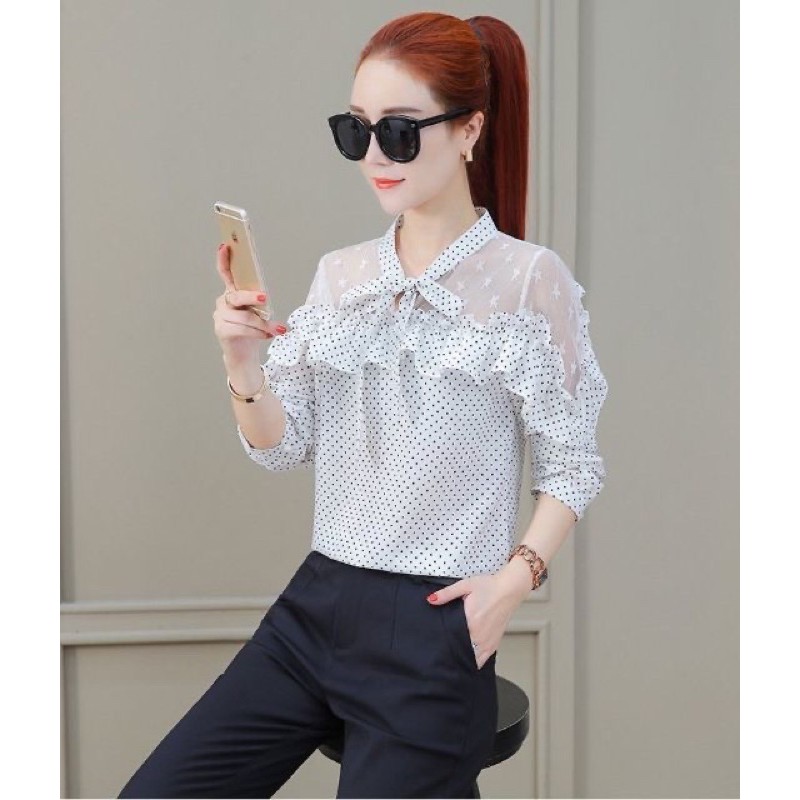 Somi công sở phối ren chấm bi
