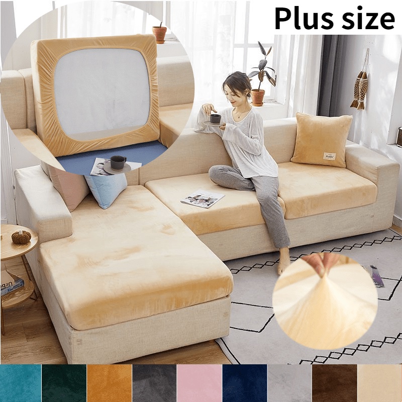 Vỏ bọc đệm ghế sofa hình chữ L bằng nhung 9 màu tùy chọn kích thước lớn / 1-4 chỗ ngồi trang trí nhà cửa