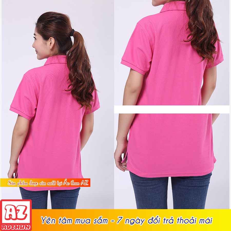Áo thun nam nữ có cổ  màu hồng sen trơn - Vải Cá sấu Poligan Thái