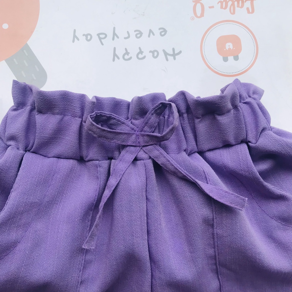 Quần Đùi Cạp Cao Có Nơ Bé Gái Chất Đũi Thấm Hút Mồ Hôi Mềm Mại Size 10-35kg