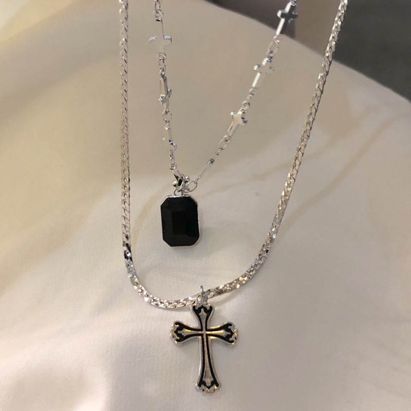 vòng cổ Nhiều Lớp Mặt Hình Chữ Thập / Vuông Phong Cách Hip Hop Hàn Quốc Cổ Điển