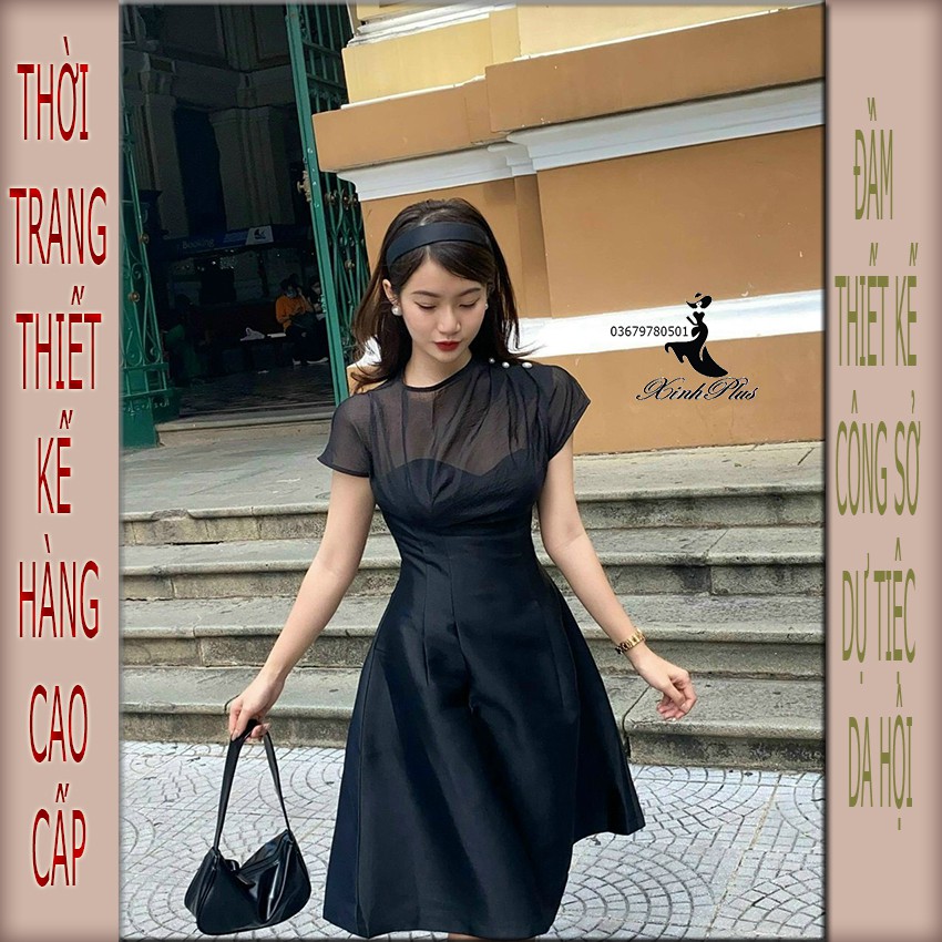 [Hotsale] Đầm dáng xòe dự tiệc, dạo phố xinh yêu, cổ tròn vai đính hạt ngọc giả siêu sang siêu đẹp | BigBuy360 - bigbuy360.vn