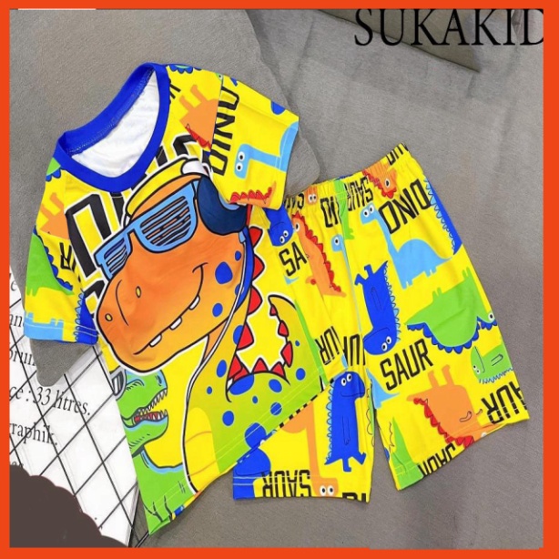 ( Chuyên sỉ lẻ Quần áo trẻ em ) Bộ đô bé trai in chuyển nhiệt 3D chất liệu thoáng mát co giãn 4 chiều hình khủng long xa