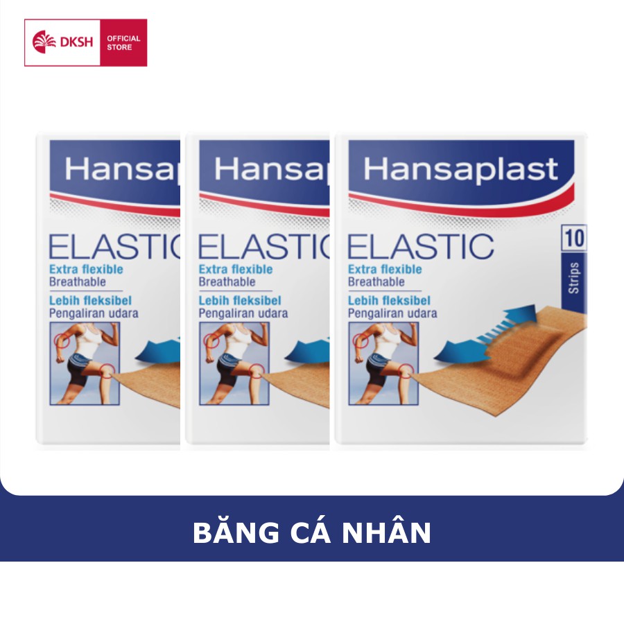 Combo 3 Gói Băng cá nhân Hansaplast Elastic gói 10 miếng, bằng vải co giãn và cực kỳ thoáng khí,thương hiệu số 1 của Đức