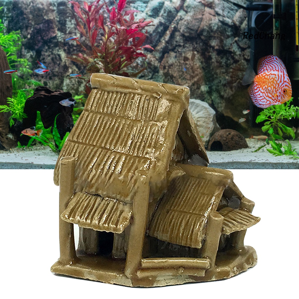 Aquarium Fountain Miniature Garden Ceramic Thatching Hut Fish Tank Decoration