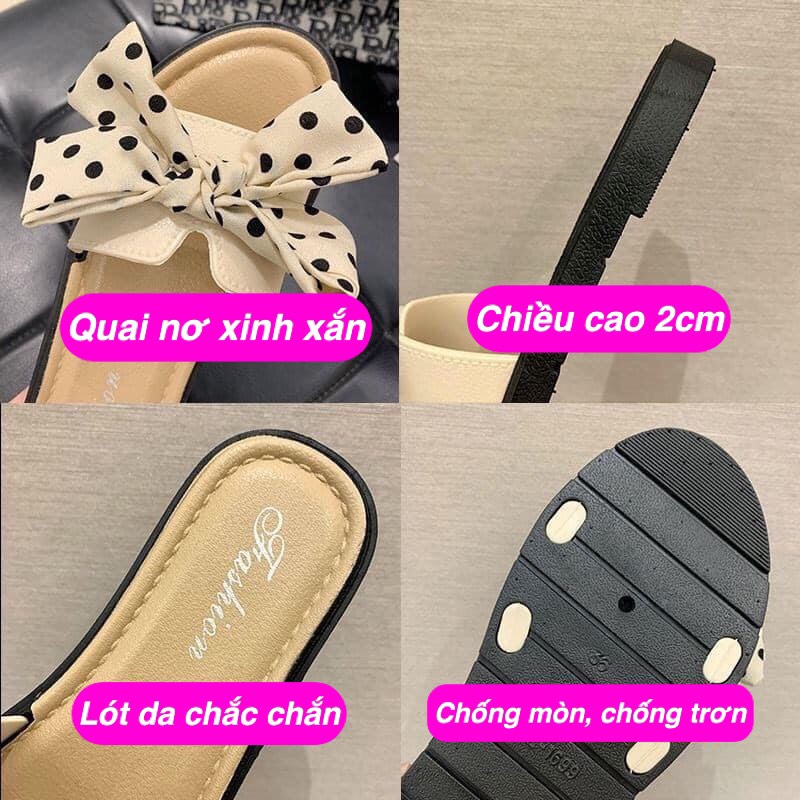 Dép Nữ Thời Trang, Kiểu Dép Quai Ngang Nữ Có Nơ Xinh Xắn, Lót Giả Da Đế Nhựa, Phù Hợp Đi Chơi Giá Rẻ