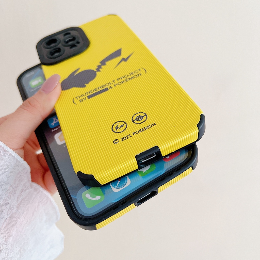 Ốp Điện Thoại Màu Vàng Họa Tiết Hoạt Hình Pikachu Thời Trang Chống Sốc Cho iPhone 14 / 13 / 12 / 11 / X / 8 / 7P
