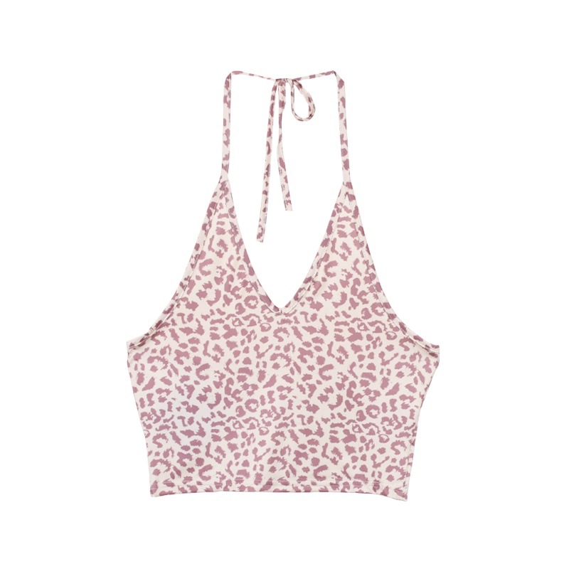 Áo croptop phối dây choàng cổ họa tiết da báo quyến rũ cho nữ