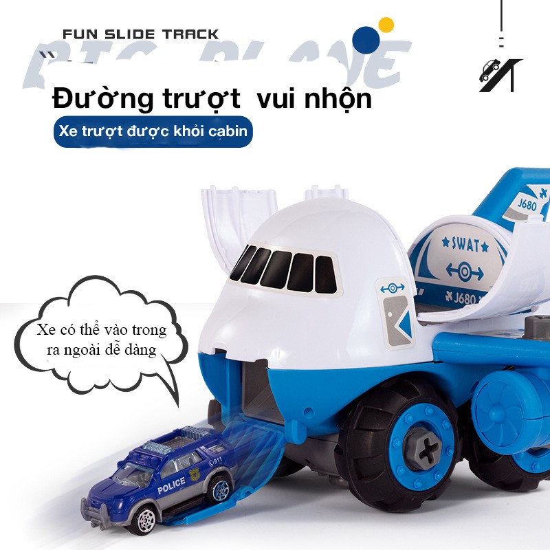 Đồ chơi lắp ráp máy bay chở đồ kèm 4 ô tô kim loại, tua vít, biển báo rèn luyện kĩ năng thực hàng sáng tạo cho bé - KAVY