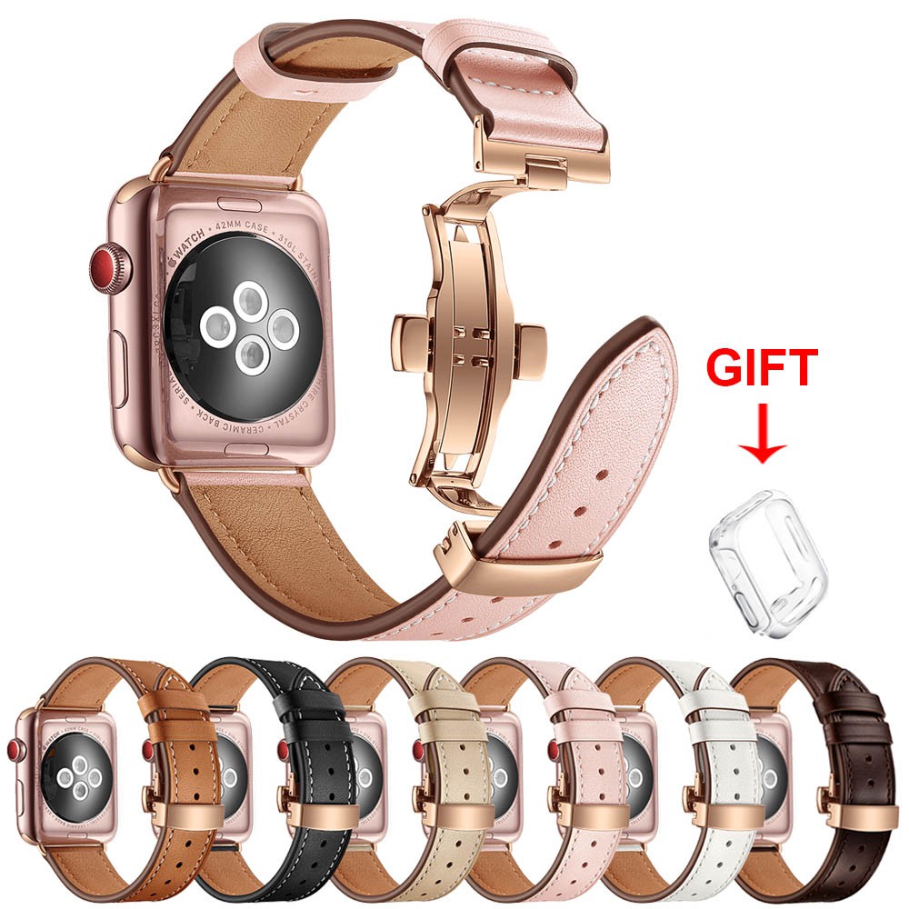 Dây đeo bằng da thoáng khí cho đồng hồ thông minh Iwatch series 6 / Se / 5 / 4 / 3 / 2 / 1 Iwatch 38 40 42 44mm