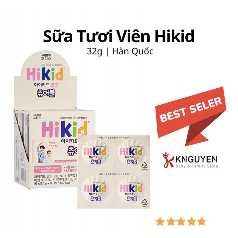 [Mã 99FMCGSALE1 giảm 10% đơn 250K] Sữa Hikid Milk Chewable 60 viên kẹo thơm ngon bổ dưỡng cho bé từ 3-12 tuổi