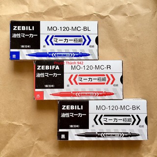 ( Hộp 10 cây ) Bút 2 Đầu Zebili Zebifa - Mẫu MO120 " lông dầu và dạ kính "
