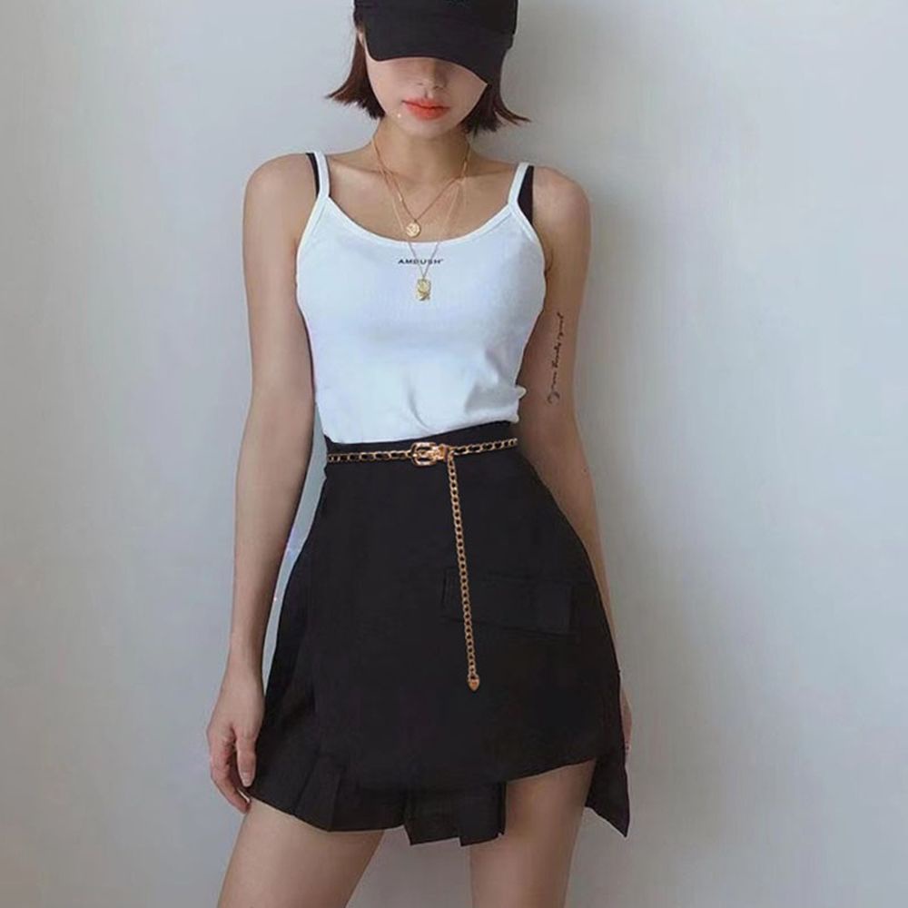 Dây thắt lưng kim loại phối da PU đính tua rua hoa phong cách gothic thời trang dành cho nữ