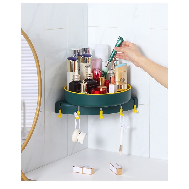 Kệ dán tường để đồ nhà tắm, nhà bếp đa năng 2 lớp thông minh xoay 360 độ