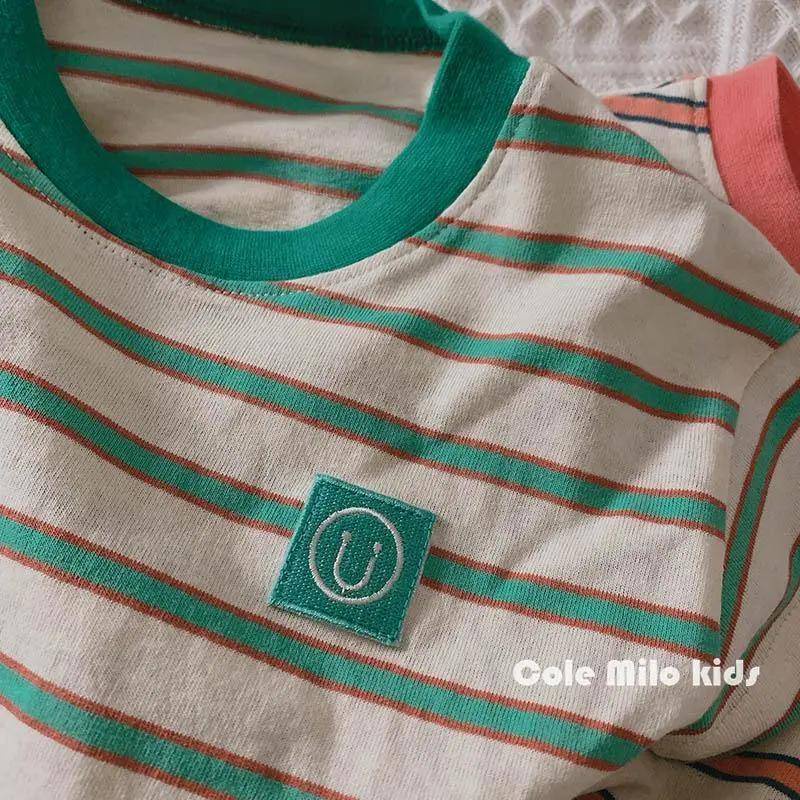 Áo Thun Tay Ngắn Cổ Tròn Bằng Vải Cotton Lanh Họa Tiết Kẻ Sọc Thời Trang Mùa Hè Thoải Mái Dễ Phối Đồ Cho Bé Trai Gái