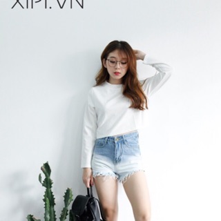 Áo croptop tay dài trơn basic( kèm ảnh thật)