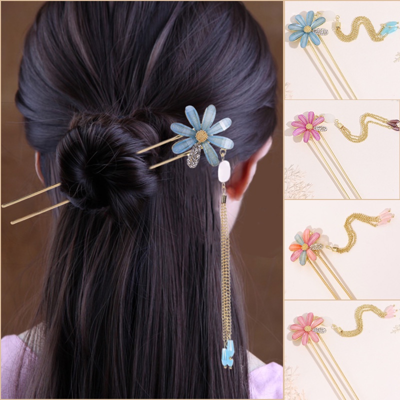 Trâm cài tóc Haimeikang hình chữ U đính hoa phong cách Trung Quốc thời trang cho nữ