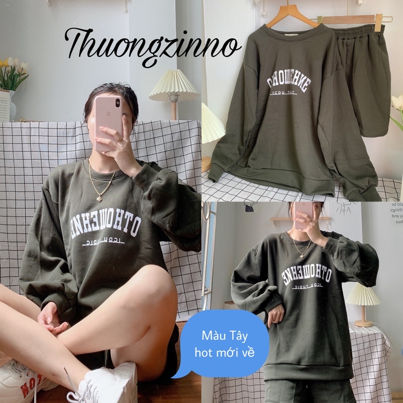 [Ảnh thật/Video] Set áo nỉ OTHO phong cách Ulzzang tay bồng in chữ kèm quần dày dặn Set bộ Hàn Quốc | BigBuy360 - bigbuy360.vn